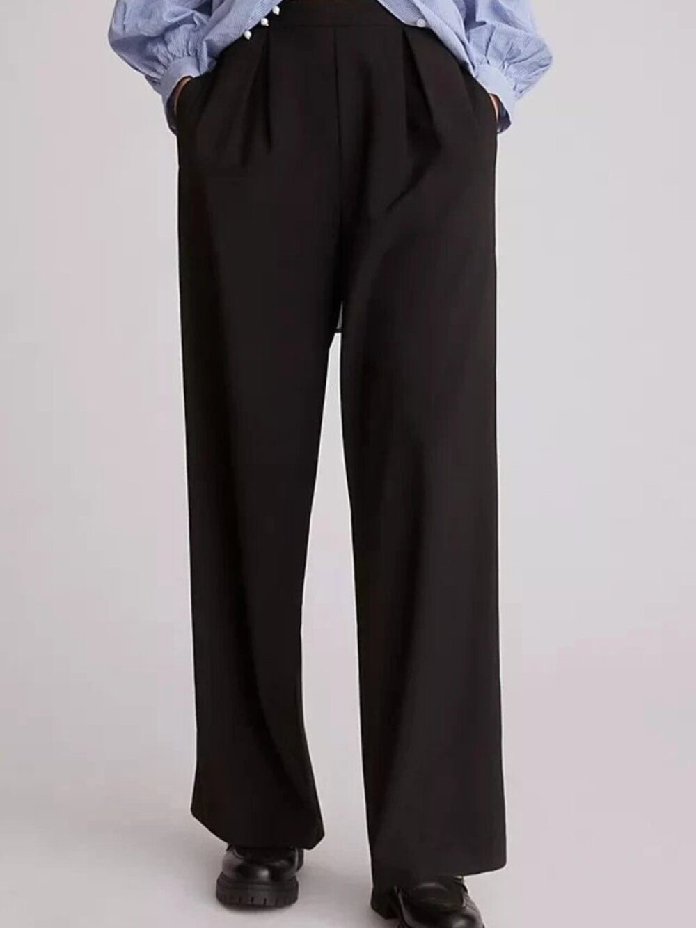 Hutch Anthropologie Pleated Wide Leg Pants 12 Black Flowy Pockets High Waist Mom